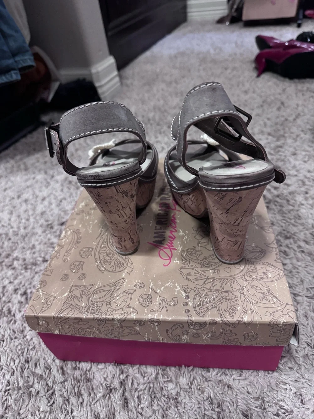 Gray Flower Accent Ankle Strap Sandals